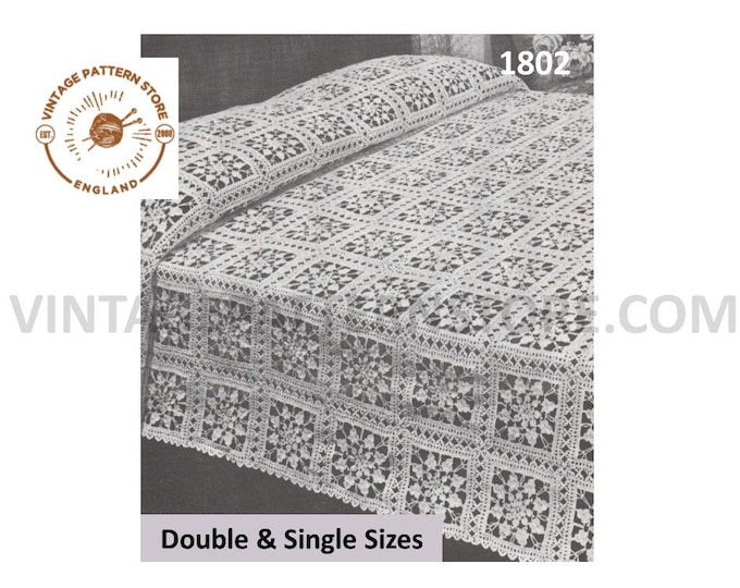 60s vintage single and double lacy lace bedspread pdf crochet pattern Instant PDF download 1802