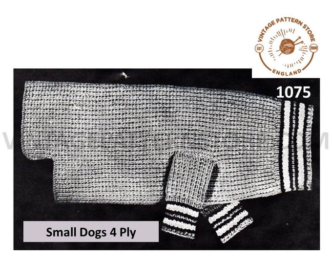 50s vintage 4 ply small dog coat pdf knitting pattern 17" long 14" round Instant PDF download 1075