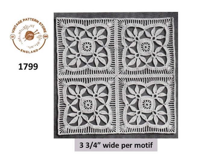 60s vintage square lacy motif pdf crochet pattern 3.75" wide Instant PDF download 1799