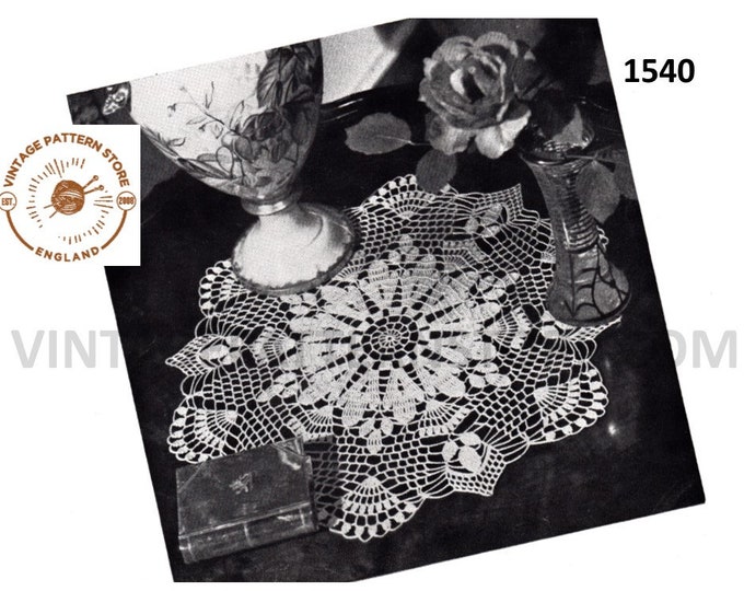 40s vintage circular round lacy lace table mat doily doilies pdf crochet pattern Instant PDF download 1540