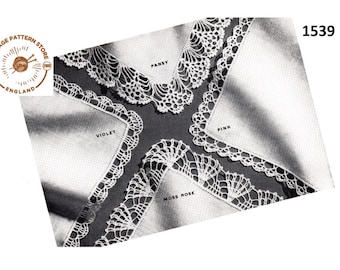 40s vintage crochet lace lacy handkerchief edging pdf crochet pattern 4 designs to make Instant PDF Download 1539