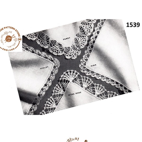 40s vintage crochet lace lacy handkerchief edging pdf crochet pattern 4 designs to make Instant PDF Download 1539