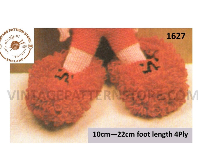 Girls 80s vintage novelty fun bazzar gifts loopy 4 ply slippers pdf knitting pattern 10cm to 22cm foot length Instant PDF Download 1627