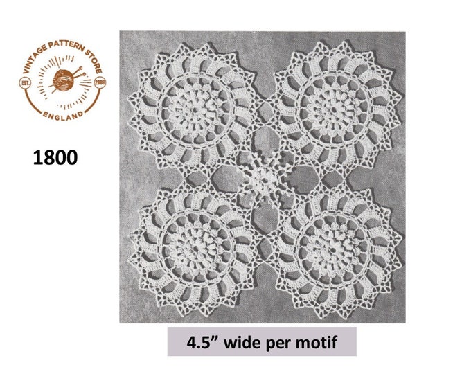 60s vintage lacy circular round motif crochet pattern 4.5" wide instant PDF download 1800