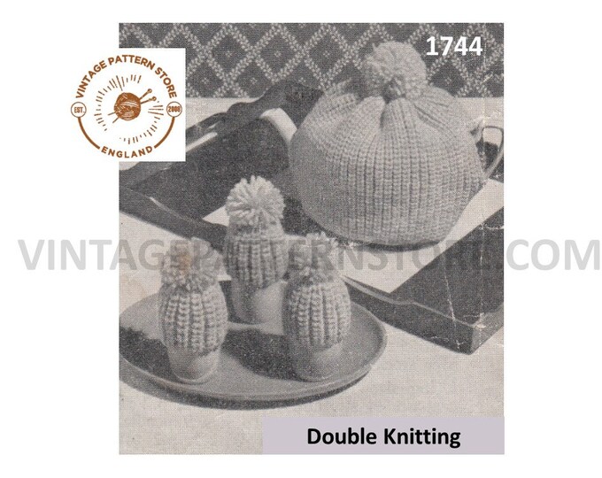 50s vintage plain and simple easy to knit DK rib ribbed tea cosy & egg cosy breakfast set pdf knitting pattern Instant PDF download 1744