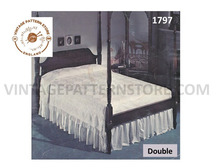 60s vintage fringed and textured double bedspread pdf crochet pattern 72" by 87" Instant PDF download 1797