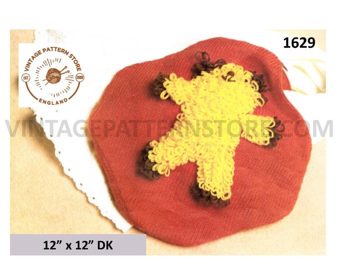 80s vintage easy to knit novelty bazzar gifts DK teddy bear night dress nightie pyjama case pdf knitting pattern 12" by 12" Download 1629