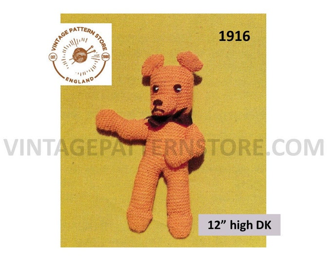 Baby Babies 70s vintage fun quick and easy to knit DK cuddly toy teddy bear pdf knitting pattern 12" High Instant PDF download 1916