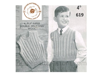 Boys 40s Vintage Ribbed Sweater Vest Knitting Pattern (PDF Download) 24" - 27" Chest