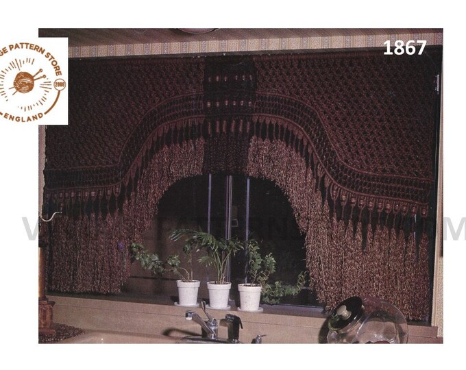 70s vintage macrame curtain pdf macrame pattern 72" by 42" Instant PDF Download 1867