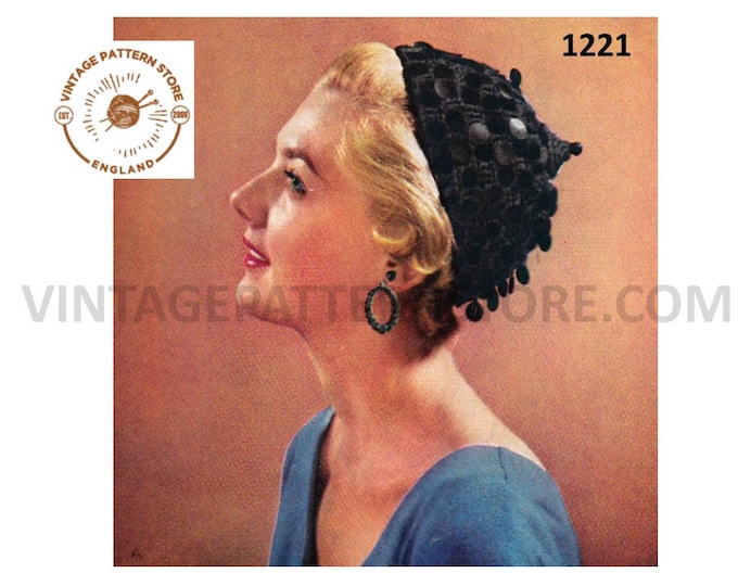 Ladies Womens 50s vintage sequin sequinned cloche hat cap pdf crochet pattern One Size Instant PDF download 1221
