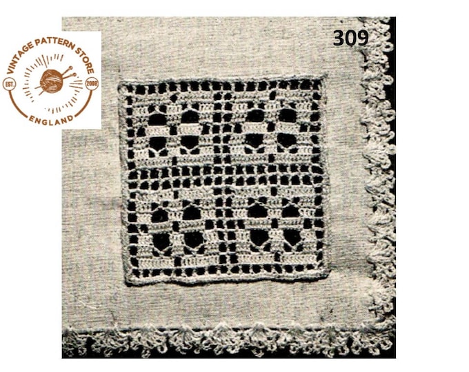 1880s Victorian square inset lace for table & tray cloths pdf crochet pattern one size Instant PDF Download 309