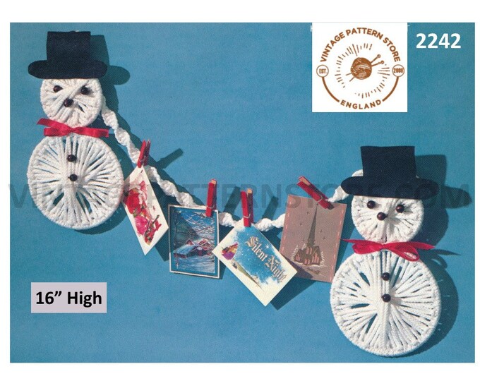 70s vintage easy to make macrame snowman snowmen card holder Christmas decoration ornament pdf macrame pattern Instant PDF download 2242
