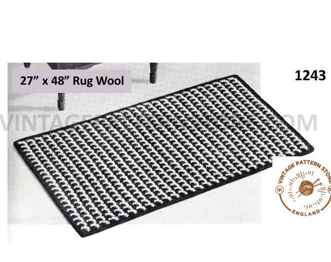 70s vintage rug wool easy to crochet rug mat floor protector pdf crochet pattern 27" by 48" Instant PDF download 1243