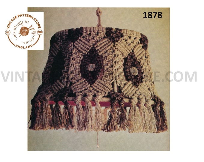 70s vintage macrame lamp light shade pdf macrame pattern 70s vintage retro lighting light fitting Instant PDF download 1878