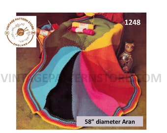 70s vintage circular round colour wheel aran afghan throw dual use shawl wrap pdf crochet pattern 58" diameter Instant PDF download 1248