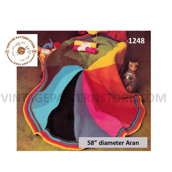 70s vintage circular round colour wheel aran afghan throw dual use shawl wrap pdf crochet pattern 58" diameter Instant PDF download 1248