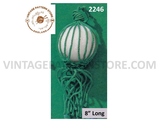 70s vintage easy to make Macrame Christmas tree bauble cover decoration ornament pdf macrame pattern 8" Long Instant PDF download 2246