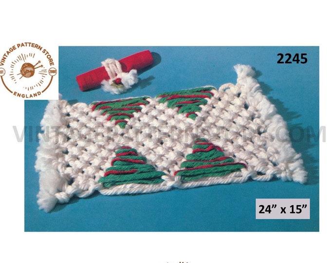 70s vintage easy to make Macrame Christmas holiday place mat and napkin ring pdf macrame pattern Instant PDF download 2245