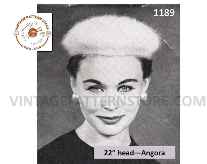 Ladies Womens 50s vintage angora beret Parisian hat pdf knitting pattern 22" head size Instant PDF download 1189