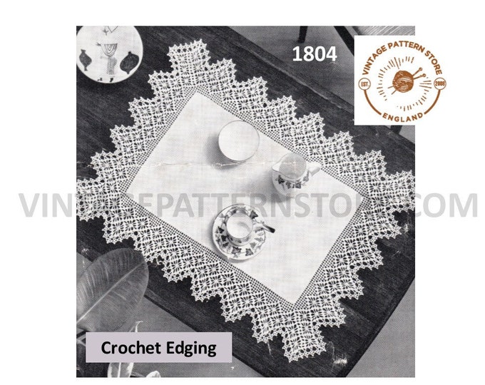 50s vintage lacy lace linen table cloth edging pdf crochet pattern 26.5" x 20" Instant PDF download 1804