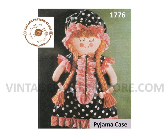 70s vintage doll teddy bear and sleeping mouse pyjama case pdf sewing pattern instant PDF download 1776