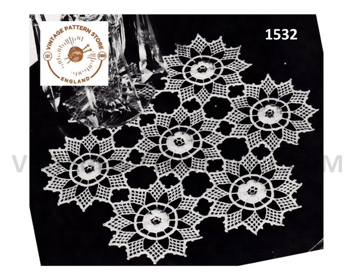 40s vintage floral star crochet motif doily doilies table mat pdf crochet pattern 10" diameter Instant PDF download 1532