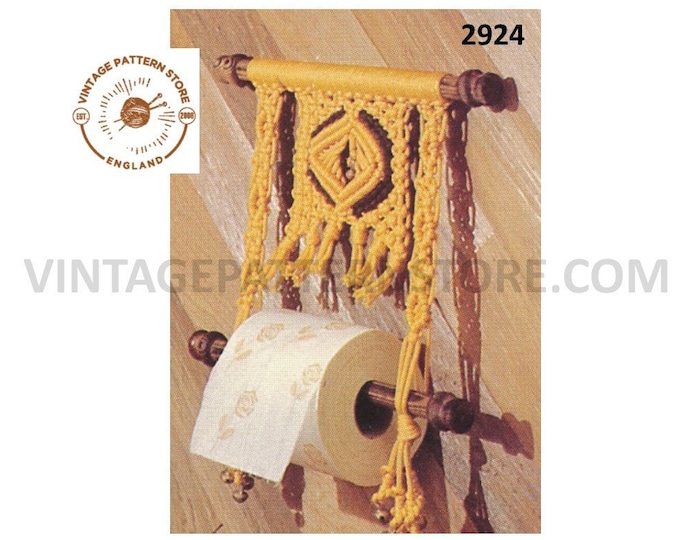 70s vintage macrame washroom bathroom toilet roll paper holder pdf macrame pattern instant PDF Download 2924