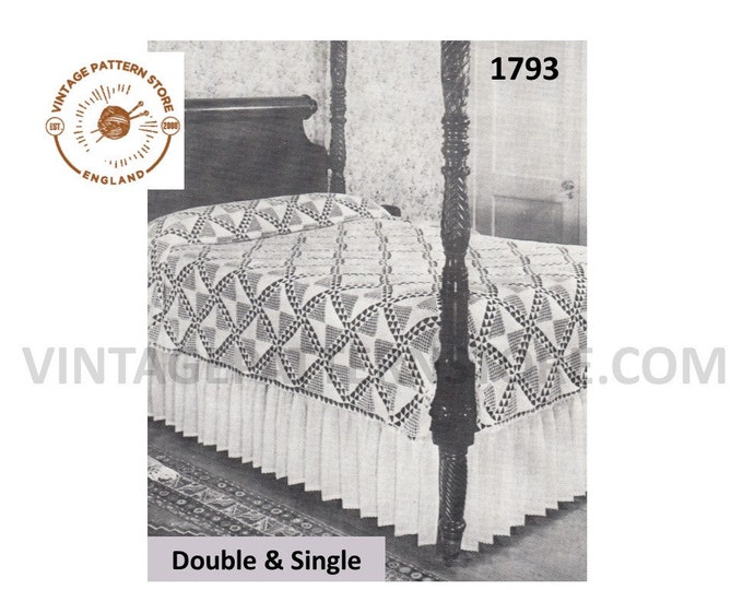 60s vintage retro lacy lace double and single bedspread throw pdf crochet pattern Instant PDF download 1793