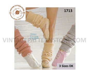 Ladies Womens Girls 80s vintage easy to knit small medium and large DK leg warmers pdf knitting pattern Instant PDF Download 1713