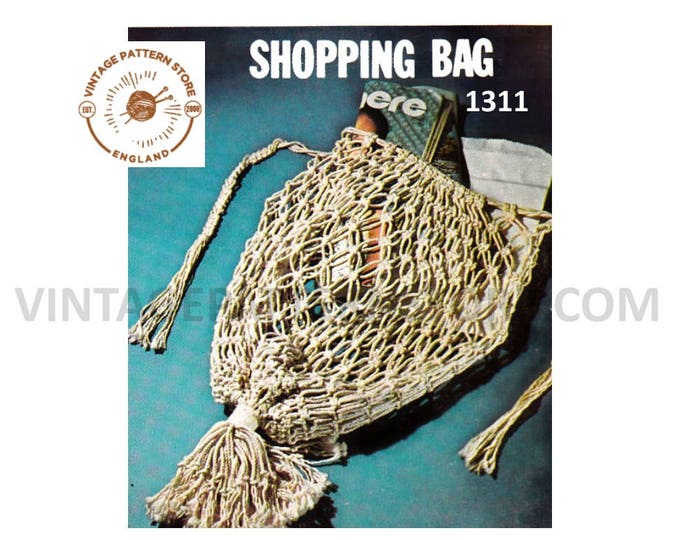 70s vintage easy to make beginners macrame string net grocery shopper shopping bag pdf macrame pattern instant PDF Download 1311