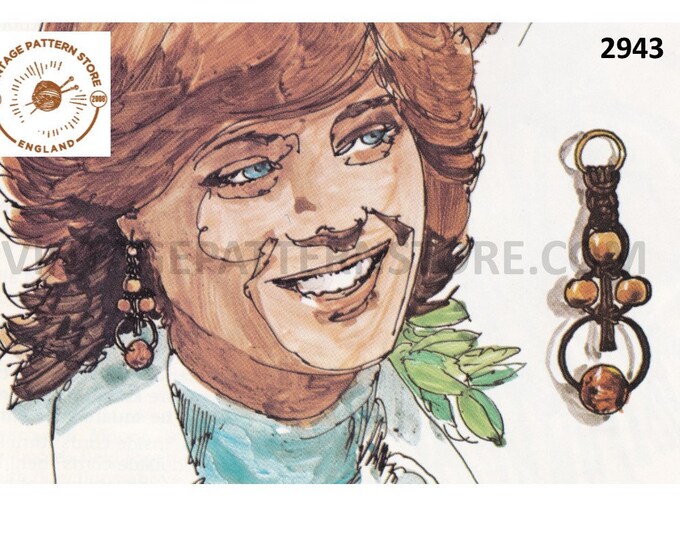 Ladies Womens 70s vintage easy to make beginners macrame earrings jewellery jewelry pdf macrame pattern Instant PDF download 2943