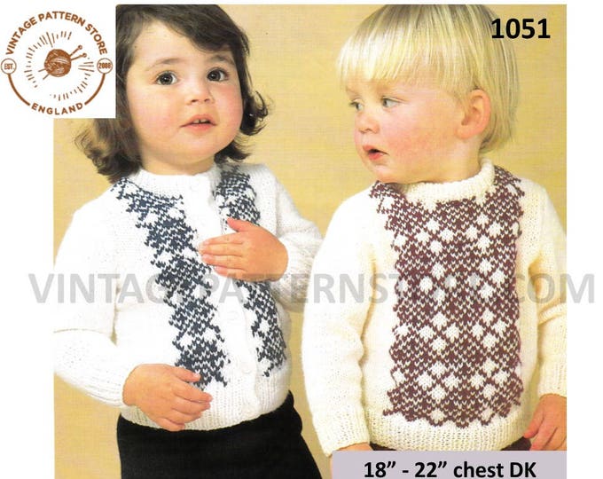 Baby Babies Toddlers crew neck fair isle raglan DK sweater jumper & cardigan pdf knitting pattern 18" to 22" chest Instant PDF download 1051