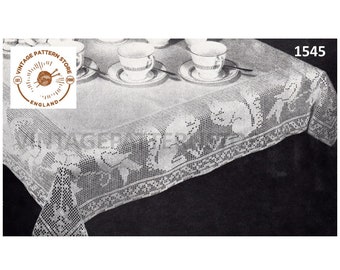 Vintage 40s Squirrel Birds Lace Tablecloth Crochet Pattern (PDF Pattern)
