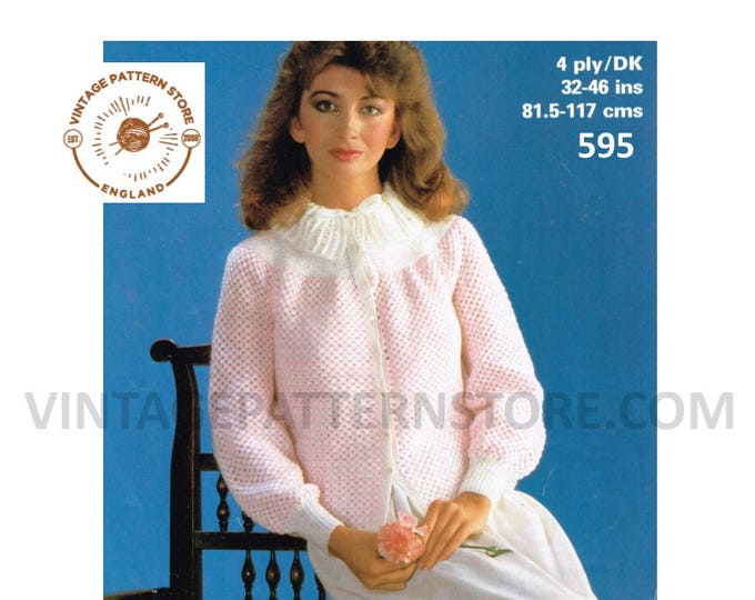 Ladies Womens 80s vintage 4 ply & DK textured raglan bedjacket bed jacket pdf knitting pattern 32" to 46" chest Instant PDF download 595