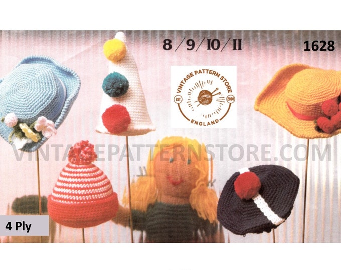 80s Vintage 4 ply novelty bazaar hat shape pin cushion pdf knitting pattern 5 designs Instant PDF Download 1628