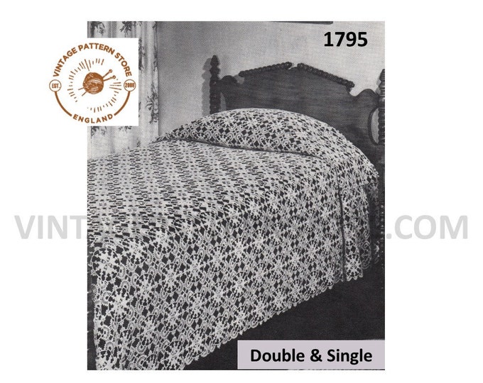 60s vintage lacy lace motif single and double bedspread throw pdf crochet pattern Instant PDF download 1795