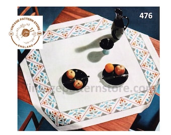 70s vintage South American Aztec embroidered square table cloth pdf embroidery pattern 39" by 39" Instant PDF Download 476