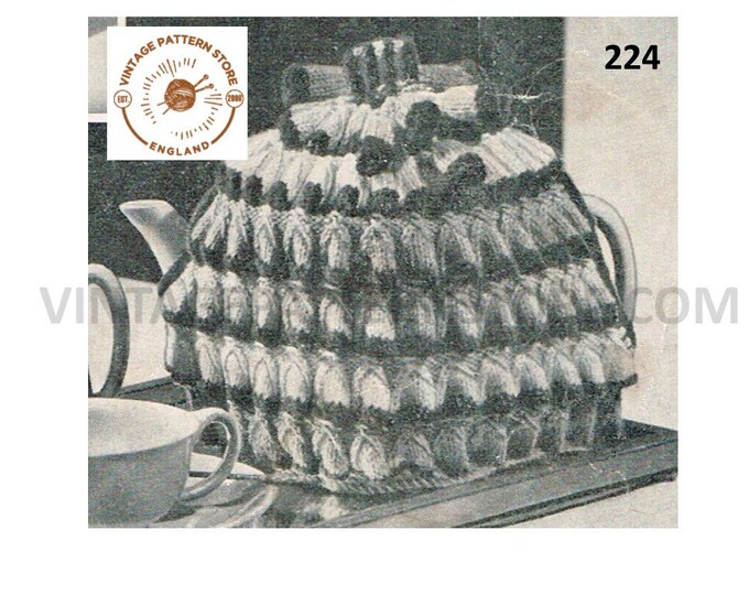 40s Vintage 3 ply bell ripple rippled square tea cosy pdf knitting pattern One Size Instant PDF Download 224