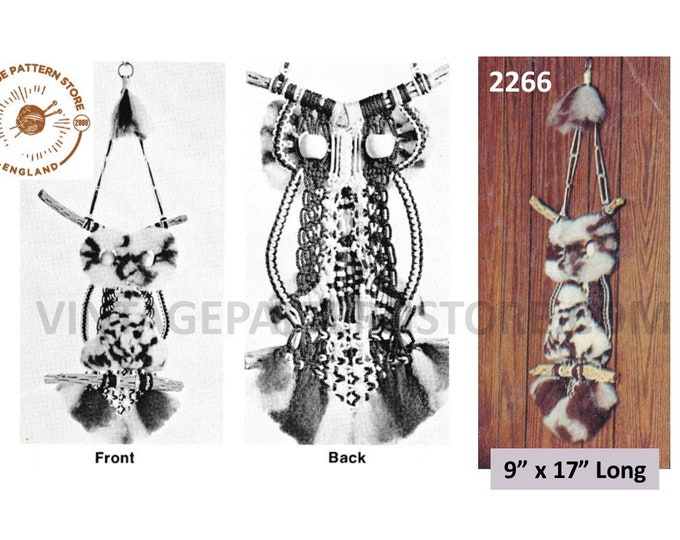 70s vintage Macrame owl wall hanging pdf macrame pattern 9" x17" Instant PDF Download 2266
