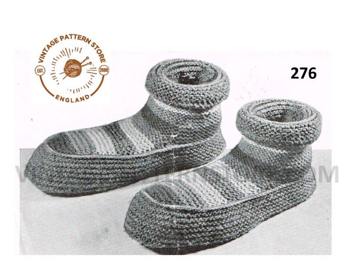 Girls 40s vintage 3 ply bedroom boots slippers pdf knitting pattern 2 designs in size 11 12 & 13 lace up in size 1 and 2 PDF Download 276