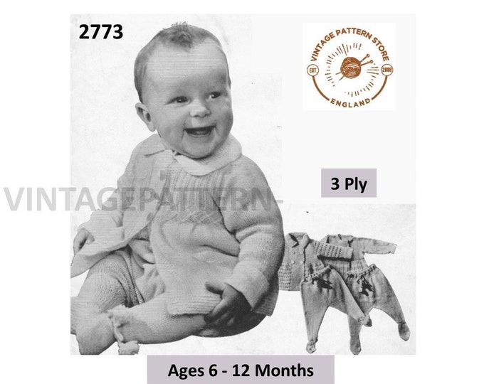 Baby Babies 30s vintage 3 ply pram set 3 designs with matinee coat and leggings pdf knitting pattern 6 to 12 months PDF download 2773