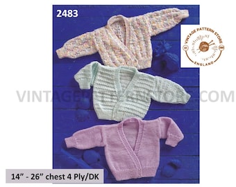 Premature Preemie Baby Babies DK or 4 ply V neck lacy plain and cable crossover cardigan pdf knitting pattern 14" to 26" PDF download 2483