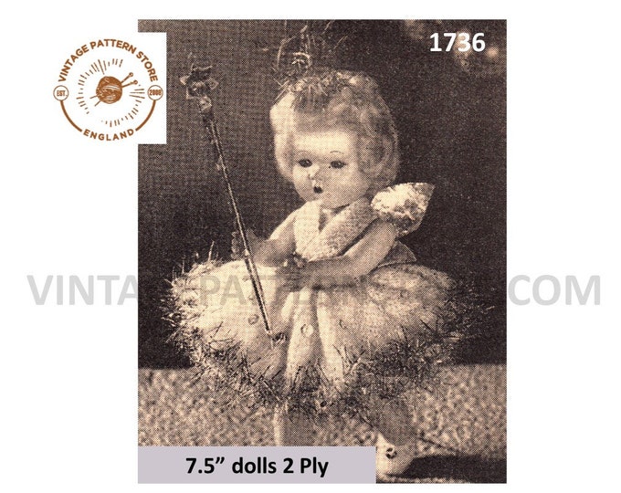 50s vintage 7" 2 ply doll clothes Christmas Fairy Angel pdf knitting pattern Instant PDF download 1736
