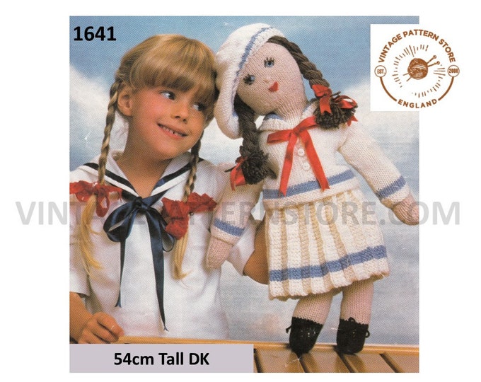 80s vintage DK cuddly toy sailor doll pdf knitting pattern 21.5" high Instant PDF Download 1641