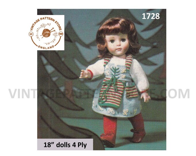 70s vintage 18" 4 ply dolls clothes Swedish National dress pdf knitting pattern Instant PDF Download 1728