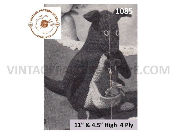 50s vintage easy to knit DK cuddly toy animal kangaroo and baby joey roo pdf knitting pattern 11" and 4.5" high Instant PDF Download 1085