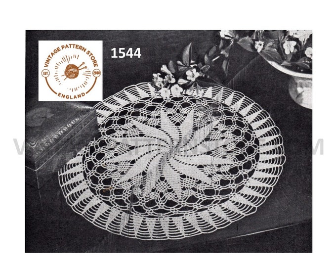 40s vintage circular round lacy lace pinwheel doily doilies table mat pdf crochet pattern 17" diameter Instant PDF download 1544