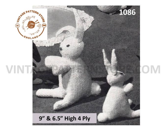 50s vintage retro 4 ply cuddly toy rabbit and baby bunny pdf knitting pattern 9.5" & 6.5" high Instant PDF download 1086