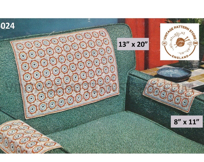 50s vintage retro settee chair back and arm protector covers pdf crochet pattern 13" by 20" & 8" by 11" Instant PDF download 3024